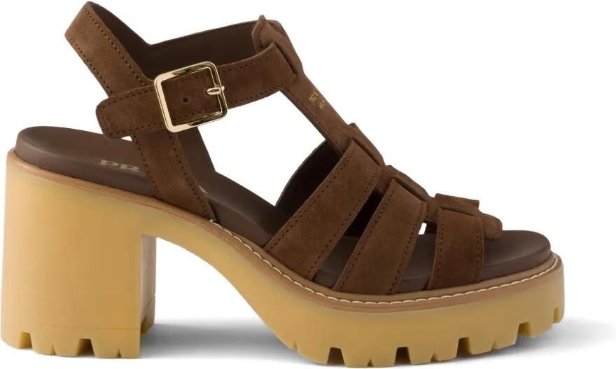 Prada Suède sandalen met plateauzool Bruin