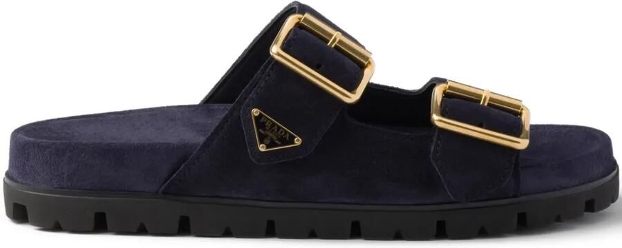 Prada Suède slippers met gesp Blauw