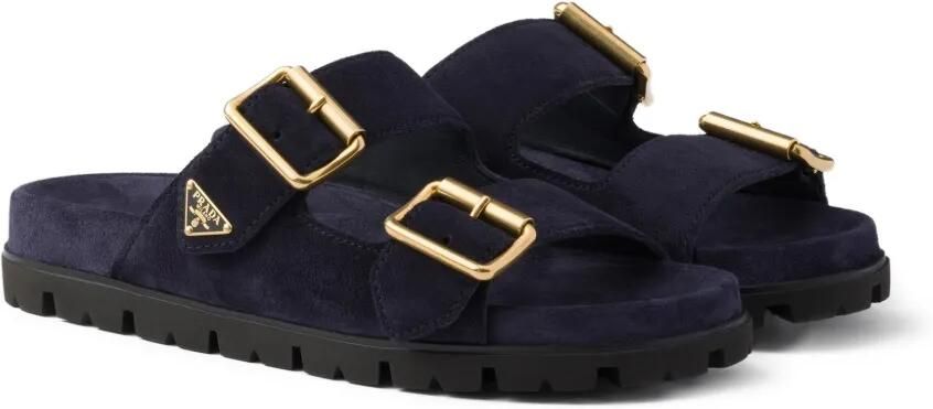 Prada Suède slippers met gesp Blauw - Foto 5