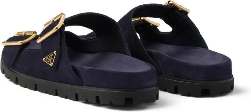 Prada Suède slippers met gesp Blauw - Foto 4