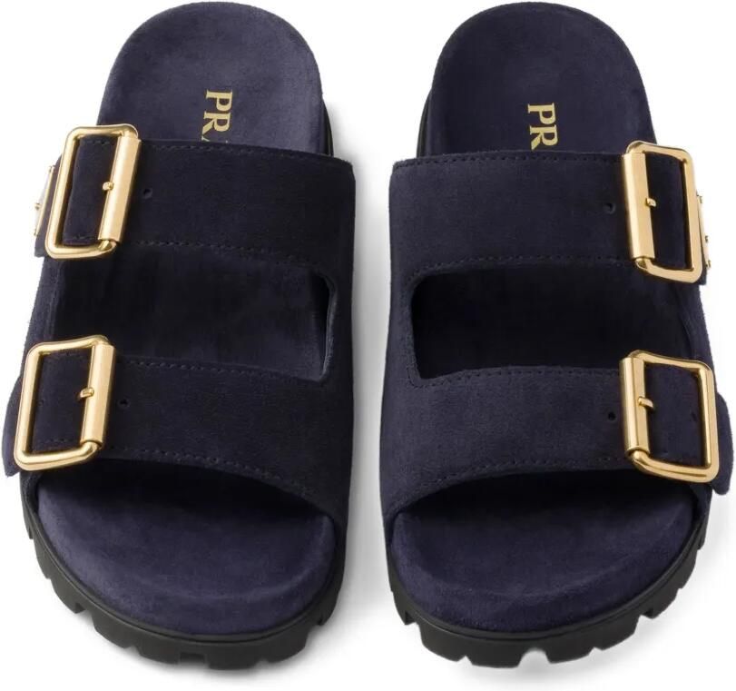 Prada Suède slippers met gesp Blauw - Foto 2