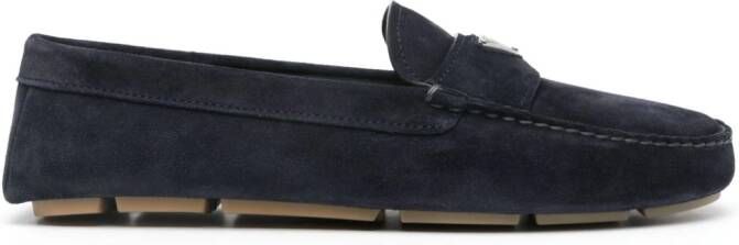 Prada Suède loafers met logo Blauw