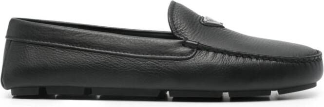 Prada triangle-logo leather loafers Zwart
