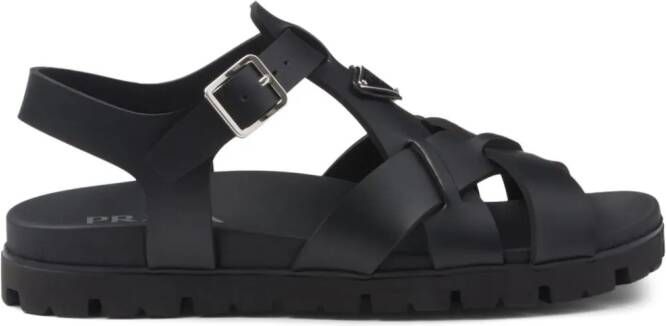 Prada Geweven sandalen met logo Zwart