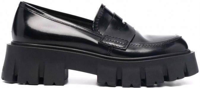 Premiata Loafers met chunky zool dames kalfsleer polyurethaan leer 35.5 Zwart