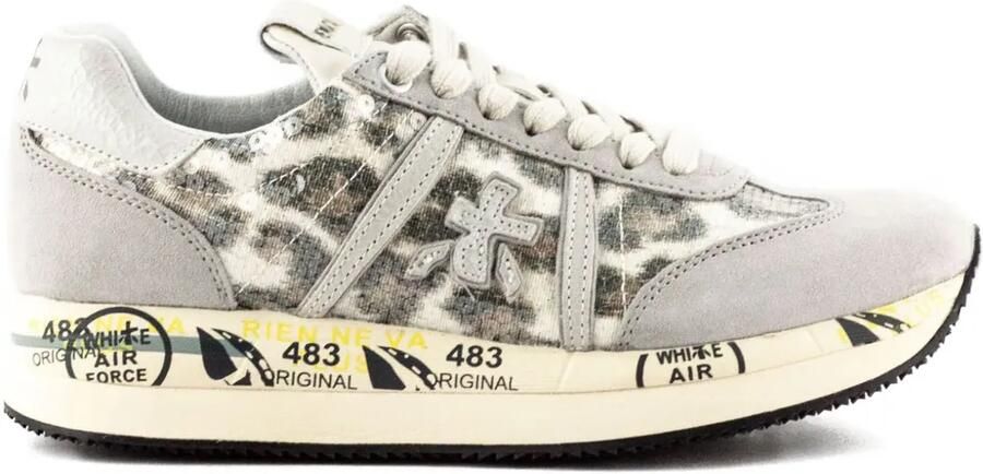Premiata Connie sneakers met luipaardprint en pailletten Grijs