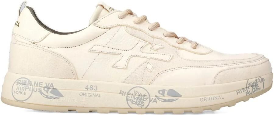 Premiata Nous 7733 leren sneakers met logoprint Beige