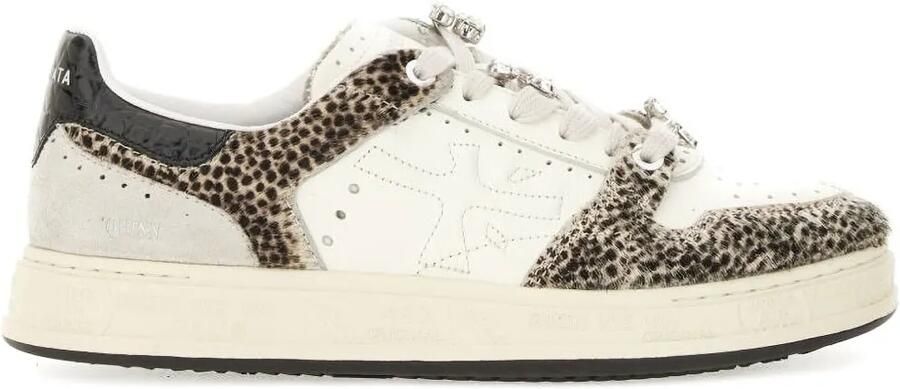 Premiata Quinnd 7655 verfraaide sneakers met dierenprint Beige