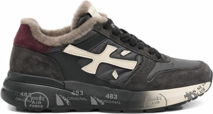 Premiata shearling-lined logo-patch sneakers Zwart