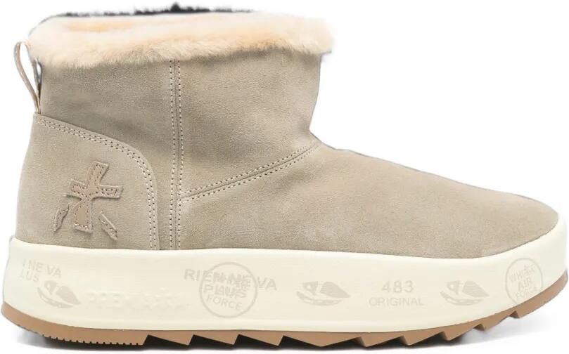 Premiata shearling-trim suede ankle boots Beige