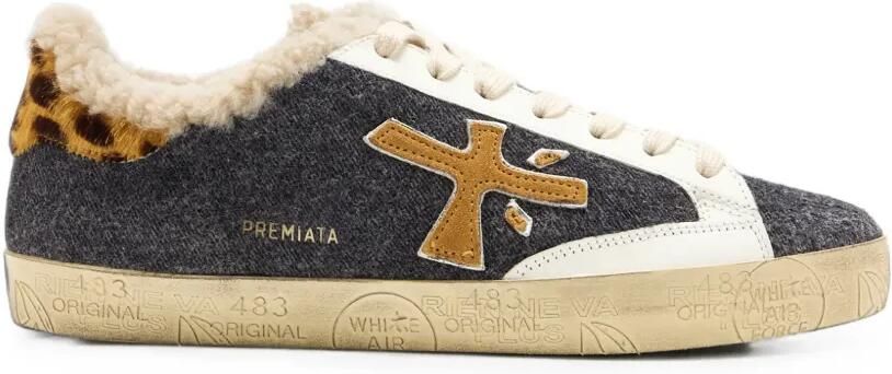 Premiata Steven D shearling-trim sneakers Grijs