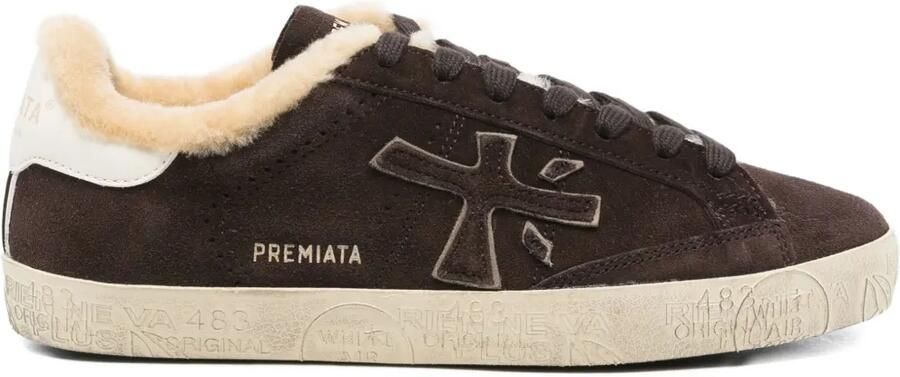 Premiata Steven suède sneakers met lammy voering Bruin