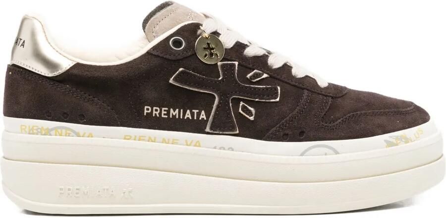 Premiata Suède sneakers met plateauzool Bruin