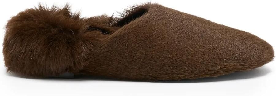 Proenza Schouler Kalfsleren slippers met bont afwerking Bruin