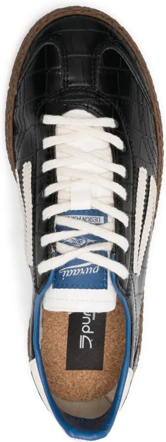 Puraai Gestreepte sneakers met krokodillen-reliëf Zwart - Foto 4