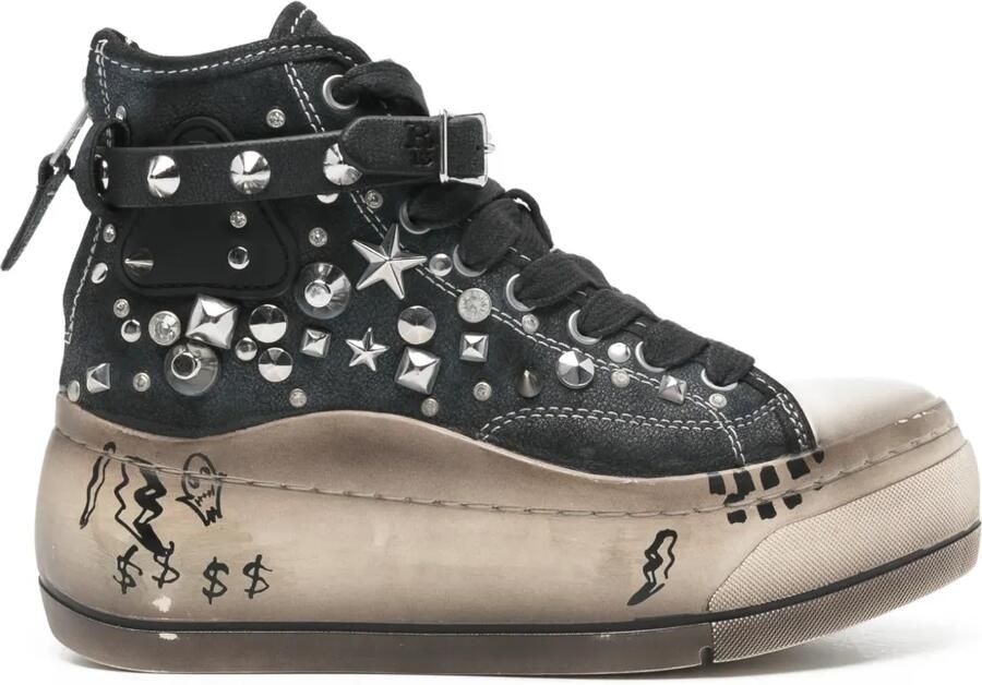 R13 Sneakers met plateauzool en studs Zwart