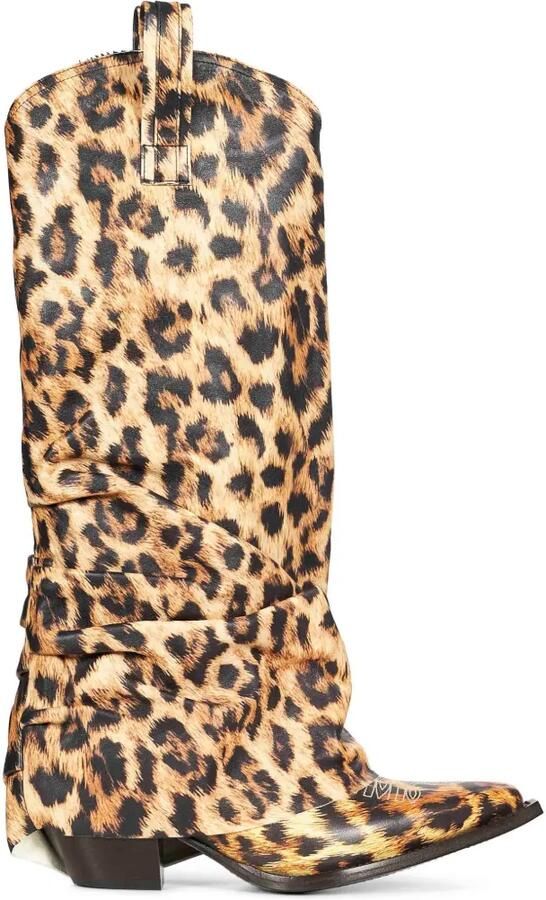 R13 Soepelvallende laarzen met luipaardprint Beige
