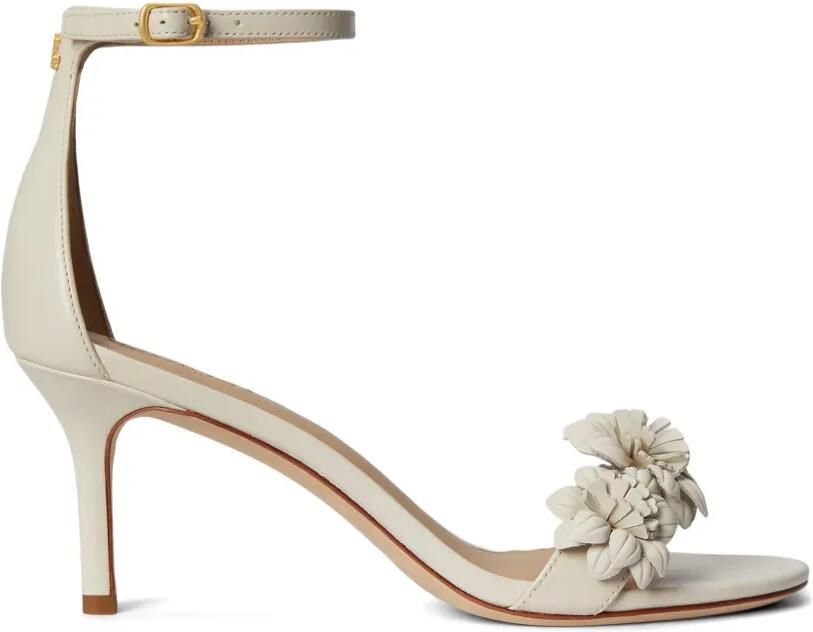 Lauren Ralph Lauren Allie leren sandalen verfraaid met bloemen Beige
