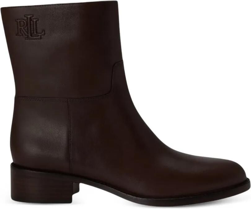 Lauren Ralph Lauren Kyle leren enkellaarzen met logo-reliëf Bruin