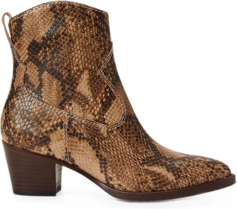 Lauren Ralph Lauren Leren enkellaarzen met python-reliëf Bruin