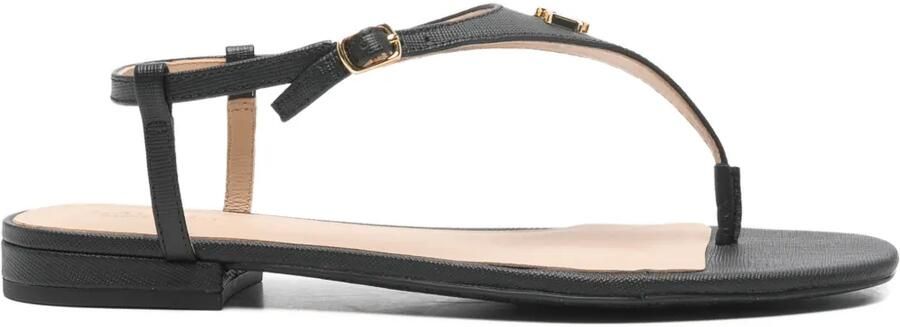 Lauren Ralph Lauren Sandalen met teenbandje en logo Zwart