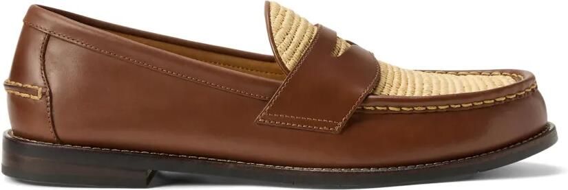 Polo Ralph Lauren Alston Penny leren loafers met raffia detail Bruin