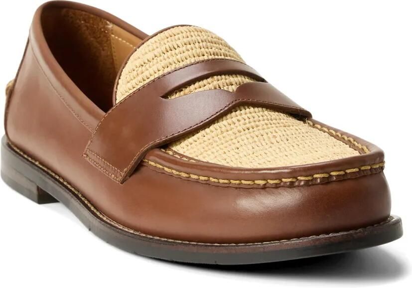 Polo Ralph Lauren Alston Penny leren loafers met raffia detail Bruin - Foto 2