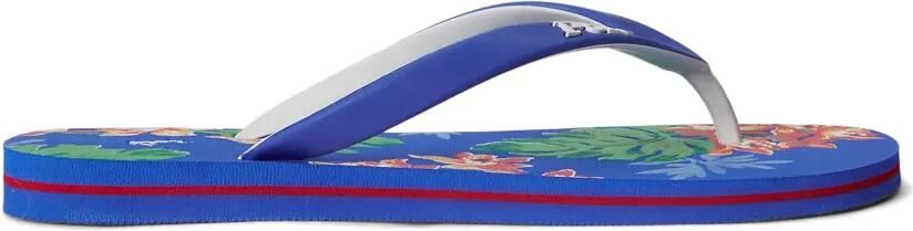 Polo Ralph Lauren Teenslippers met logoband en bloemenprint Blauw