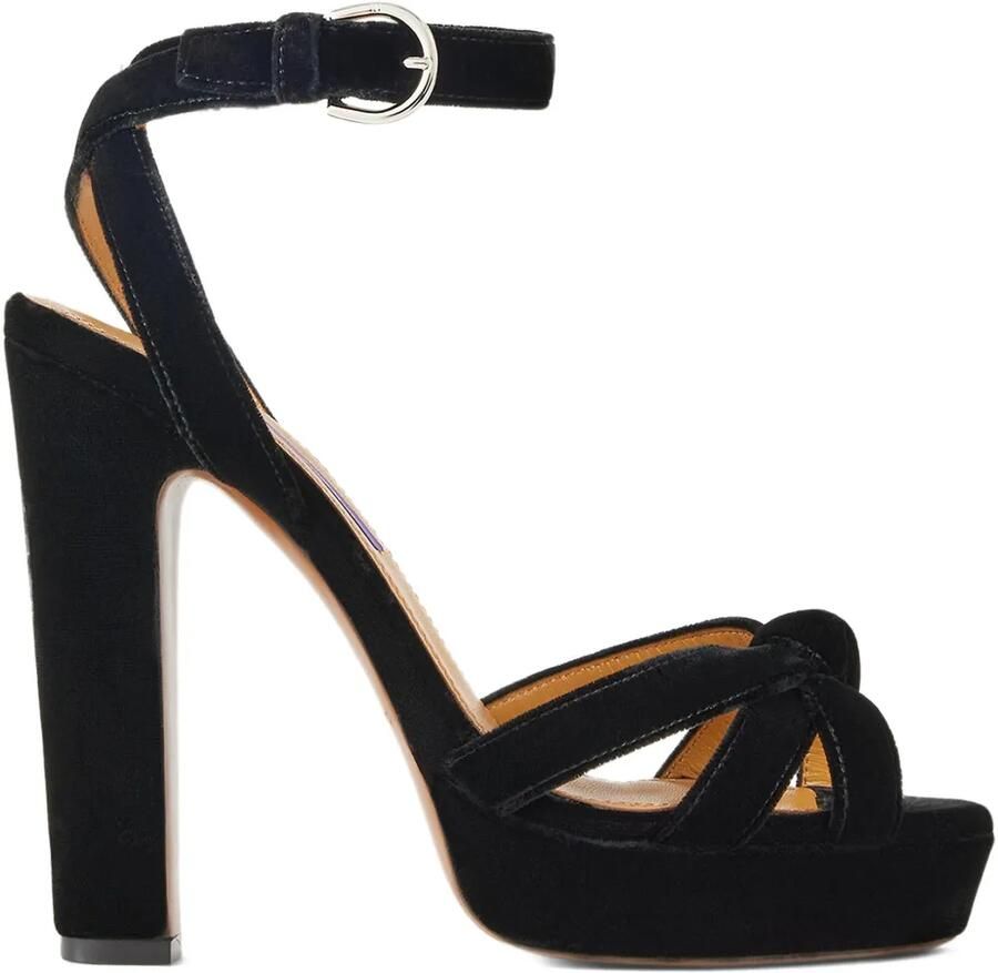 Ralph Lauren Collection 125 mm Arding fluwelen sandalen met plateauzool en geknoopt detail Zwart