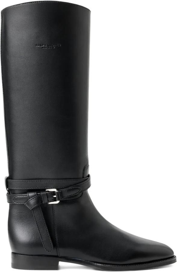 Ralph Lauren Collection 25 mm Donnely kalfsleren laarzen met gespbandje Zwart