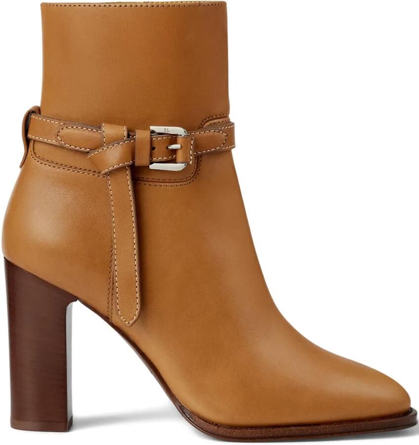 Ralph Lauren Collection 90 mm Donnely enkellaarzen met gespdetail Bruin