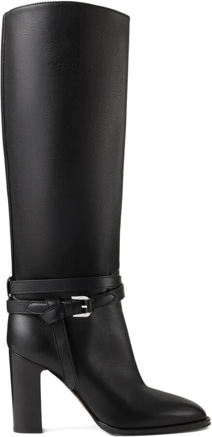 Ralph Lauren Collection 90 mm laarzen van kalfsleer met gespbandje Zwart