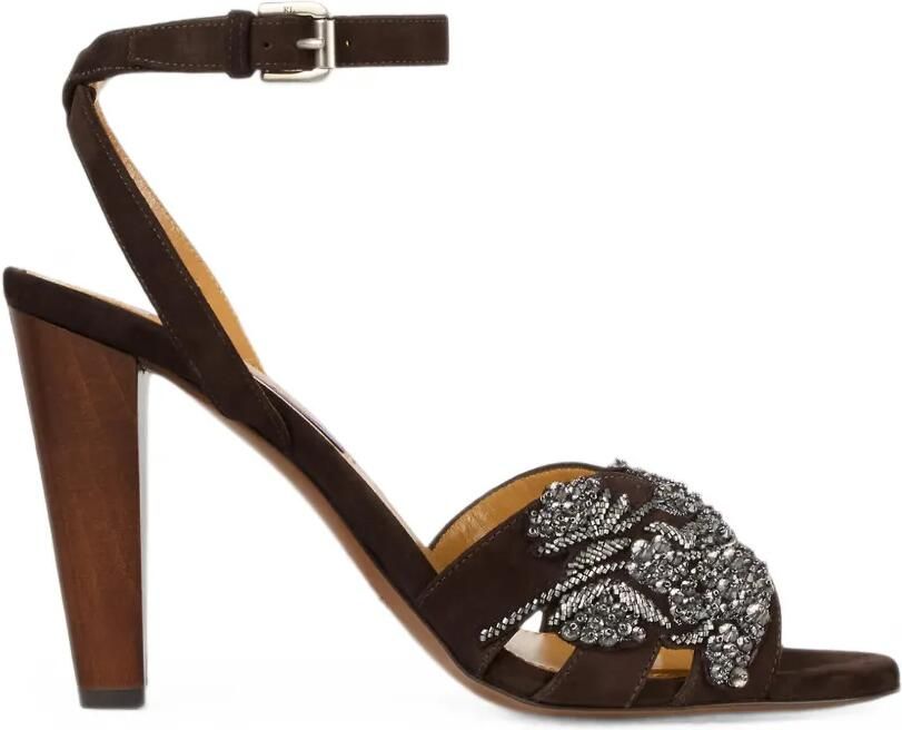 Ralph Lauren Collection Ryne sandalen met geborduurde kralen en hak Bruin