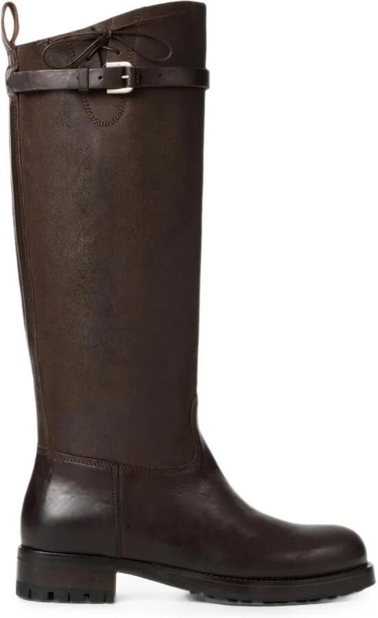 Ralph Lauren Collection Ward leren knielaarzen met gespbandje Bruin