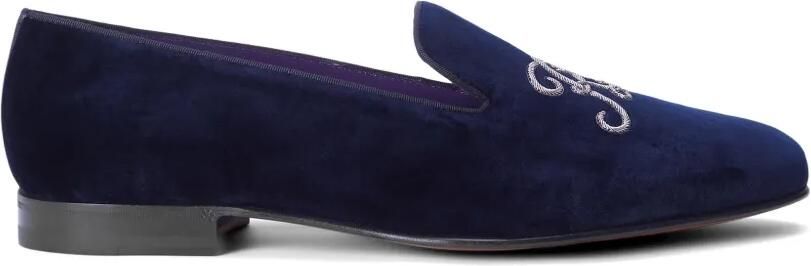 Ralph Lauren Purple Label Alonzo fluwelen loafers met geborduurd logo Blauw
