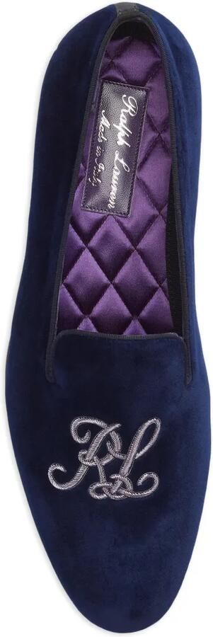 Ralph Lauren Purple Label Alonzo fluwelen loafers met geborduurd logo Blauw - Foto 4