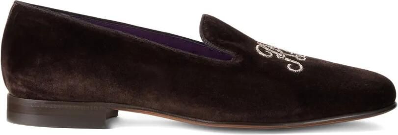 Ralph Lauren Purple Label Alonzo slippers met borduurwerk Bruin
