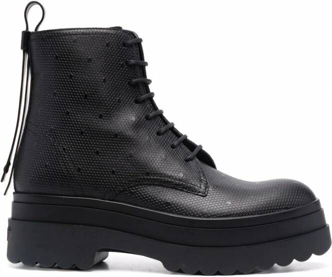 RED(V) LYE(RED) point d'esprit-print combat boots Zwart