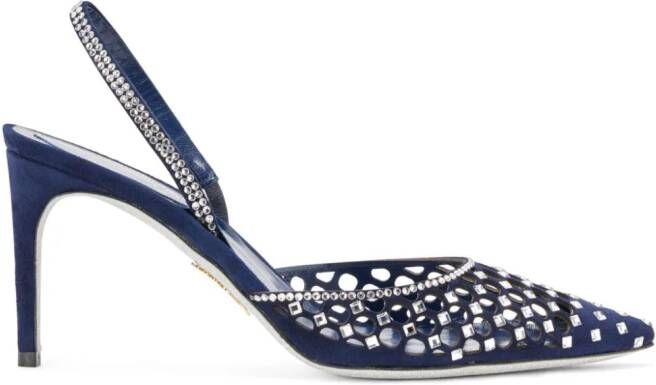 René Caovilla Carrie suède slingback pumps Blauw