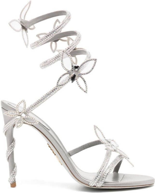 René Caovilla Chiara sandalen met vlinderpatches Zilver