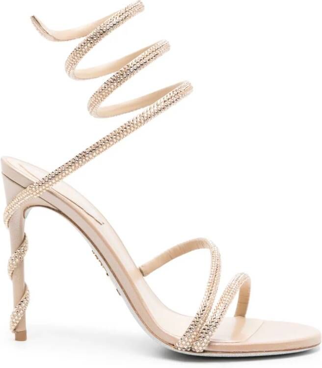 René Caovilla Margot 105mm sandalen met kristal Beige