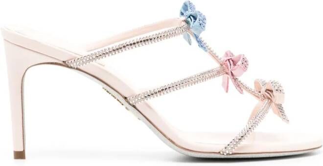 René Caovilla 100 mm satijnen sandalen met kristallen Roze