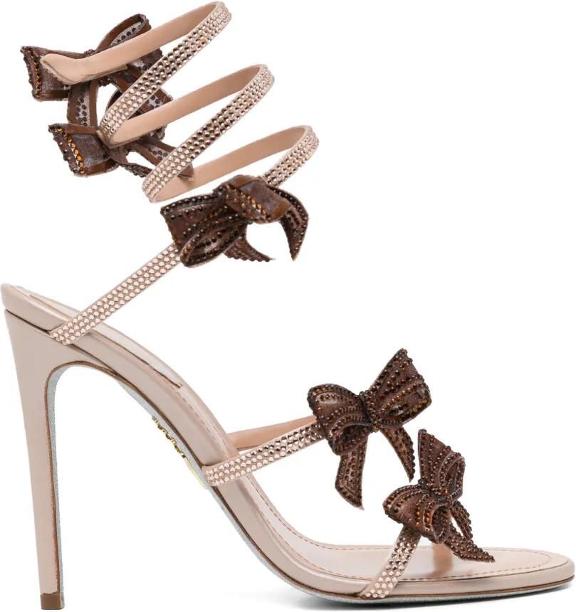 René Caovilla 100mm sandalen verfraaid met kristallen en bloemen Beige
