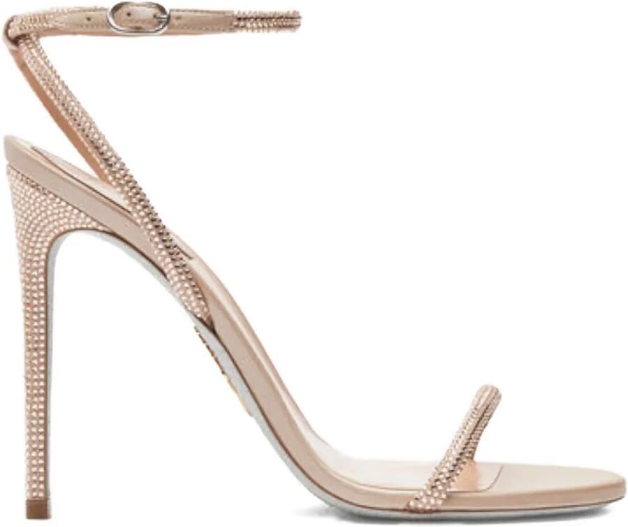 René Caovilla 105 mm Ellabrita sandalen met stilettohak en verfraaid met kristallen Beige