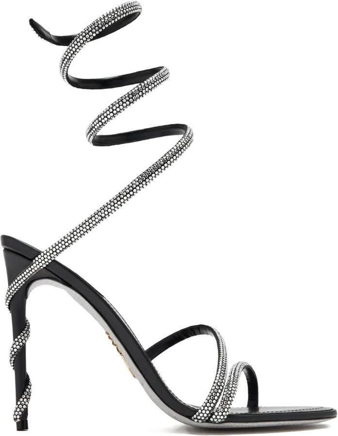René Caovilla 105mm sandalen verfraaid met stras en spiraal bandje Zwart