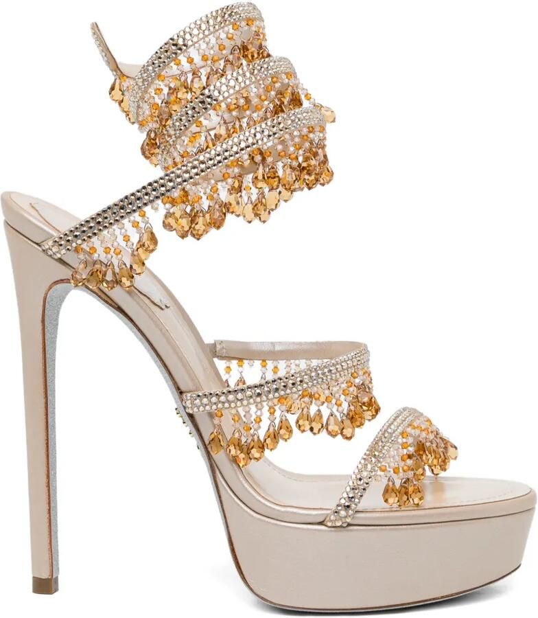 René Caovilla 130 mm sandalen verfraaid met kristallen Beige