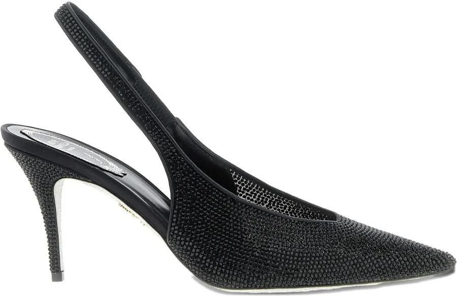 René Caovilla 80 mm Jinny slingback pumps met kristallen applicatie Zwart
