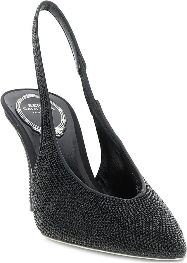 René Caovilla 80 mm Jinny slingback pumps met kristallen applicatie Zwart - Foto 3