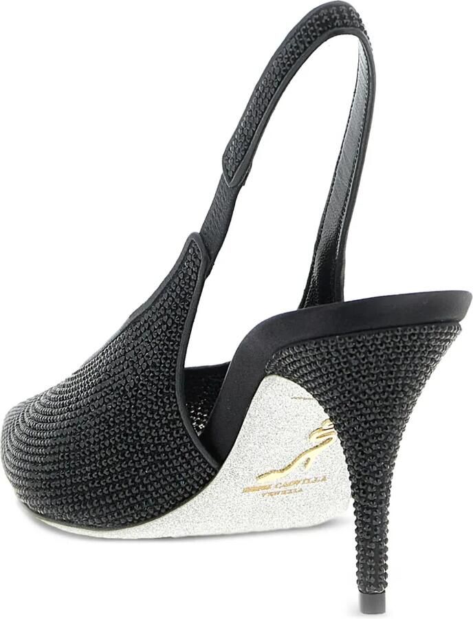 René Caovilla 80 mm Jinny slingback pumps met kristallen applicatie Zwart - Foto 2