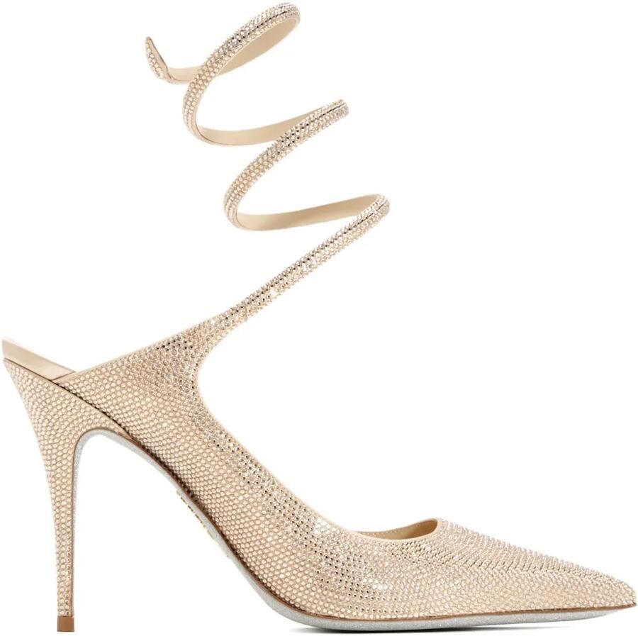 René Caovilla 80 mm pumps verfraaid met kristallen en spiraalvormig bandje Goud